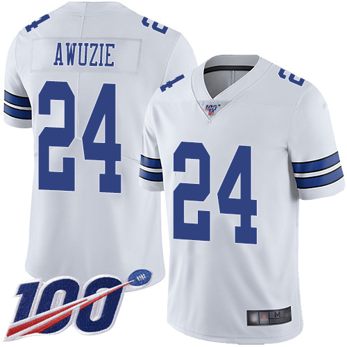 Men Dallas Cowboys Limited White Chidobe Awuzie Road #24 100th Season Vapor Untouchable NFL Jersey